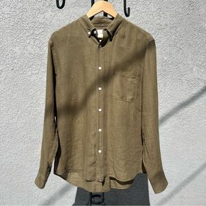 Billy Reid Khaki/Olive Men's Tuscumbia Linen Shirt Button Down Medium